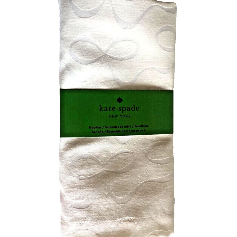 Kate Spade White Napkins Set of 4 All Wrapped Up Ribbon Bow 19x19" Christmas